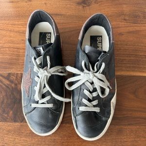 🛍️ Golden Goose Black Leather sneakers with bronze glitter accents
